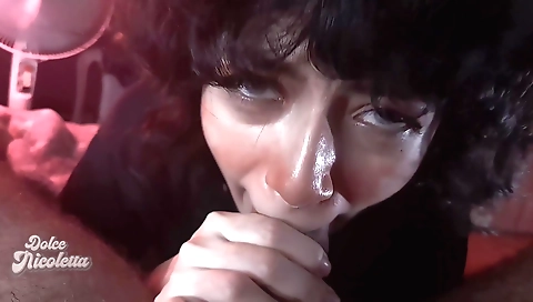 Interracial blowjob video with a brunette girl and her big dick