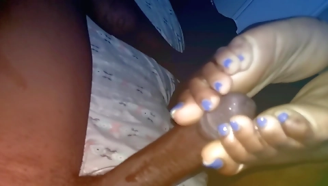 Busty babe and her boyfriend are having a foot fetish