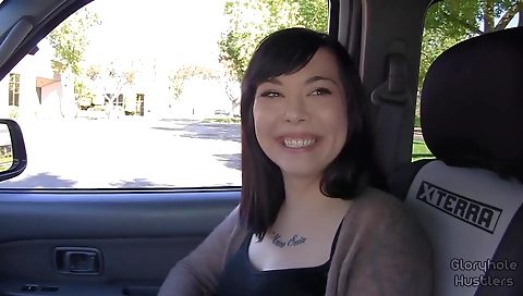 Amateur brunette blowjob and handjob with a big cock