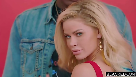 Blonde teen amateur with big tits in hot interracial video