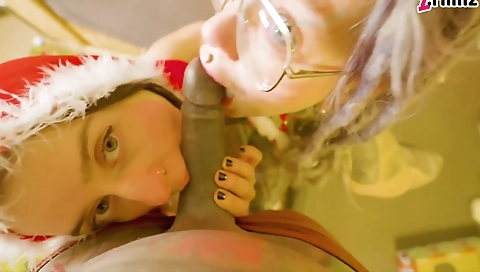 Blonde and brunette teen 18+ 18+ in stockings on christmas