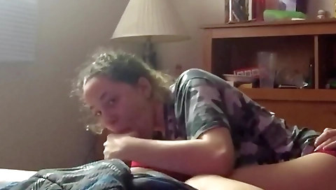 Blonde teen helps her step daddy with his morning wood