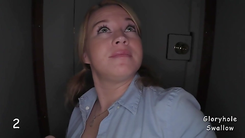 Blonde with huge boobs swallows cock in a milf porn vid