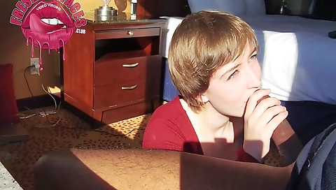 Brunette 18+ with a great mouth and big tits 18+ fucking a man