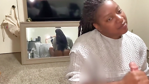 Brunette ebony woman is stretched and licked by a dick