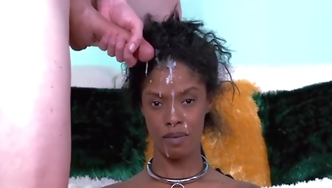 Ebony chick gets her pussy facialized with a big dick