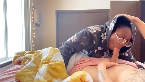 Ebony mature woman sucks her stepson in porn video