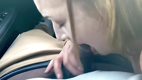Blonde teen gets a deepthroat blowjob to her boyfriend