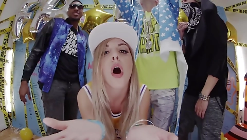 Busty ebony bitch sucks a black dude and gets fucked