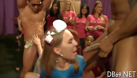 Horny ebony and redheaded babes have some hard group sex