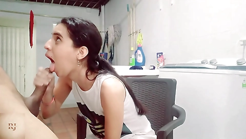 Latina in her white blouse and skirt getting fucked