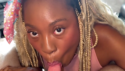 Sexy amateur ebony babe fucks her tight dick with a blowjob