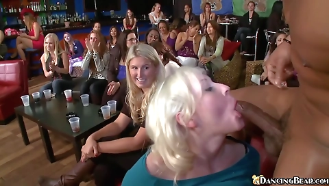 Ebony teen with huge tits gets fucked in a group sex video