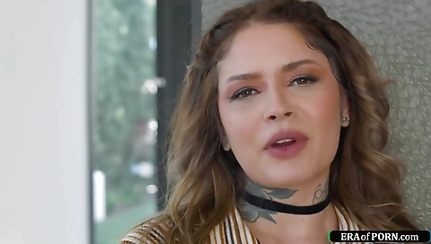 Brunette hottie in black lingerie getting big black cock